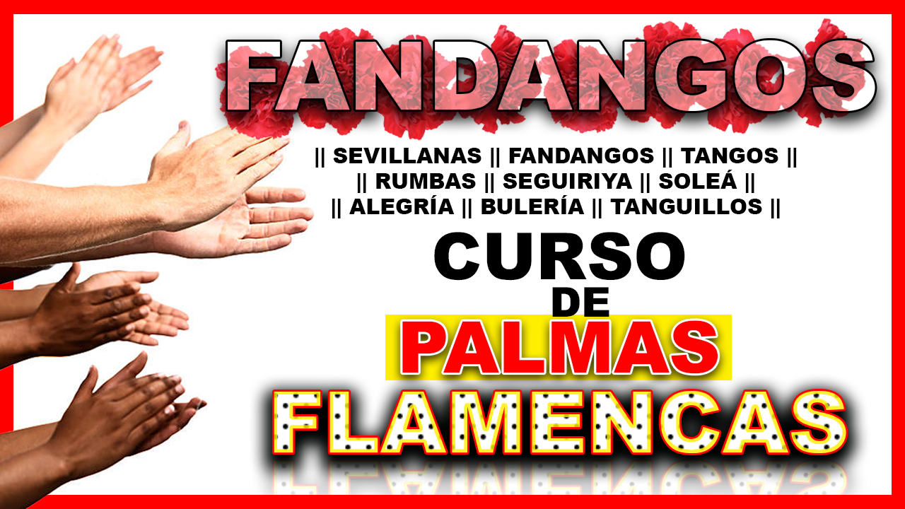 Aparecen diferentes manos de varias tonalidades de piel, tocando palmas flamencas. Un titulo en grande que pone Fandangos.