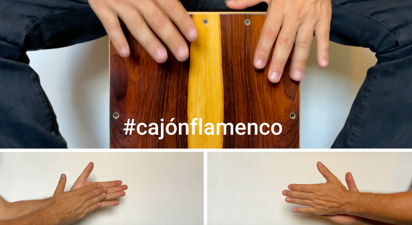 Aparece un cajón flamenco y unas manos dando palmas con el hastag #cajónflamenco