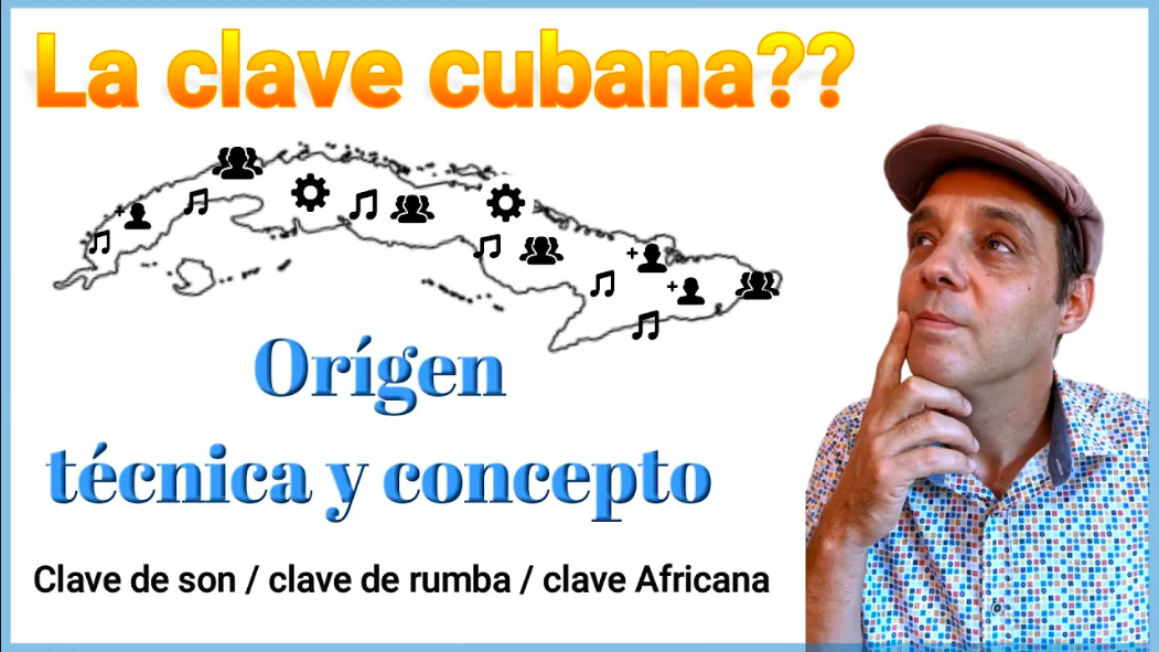 Santiago sanchez pensando en la clave cubana, se ve un mapa de la isla de cuba.